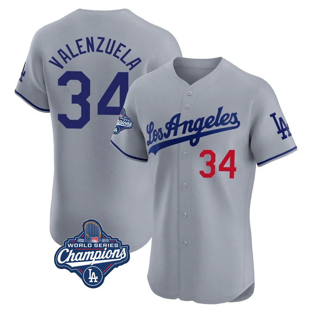 LA.Dodgers #34 Fernando Valenzuela Player Gray World Series Meet Limited Elite Home Gdoa Stitched Jerseys