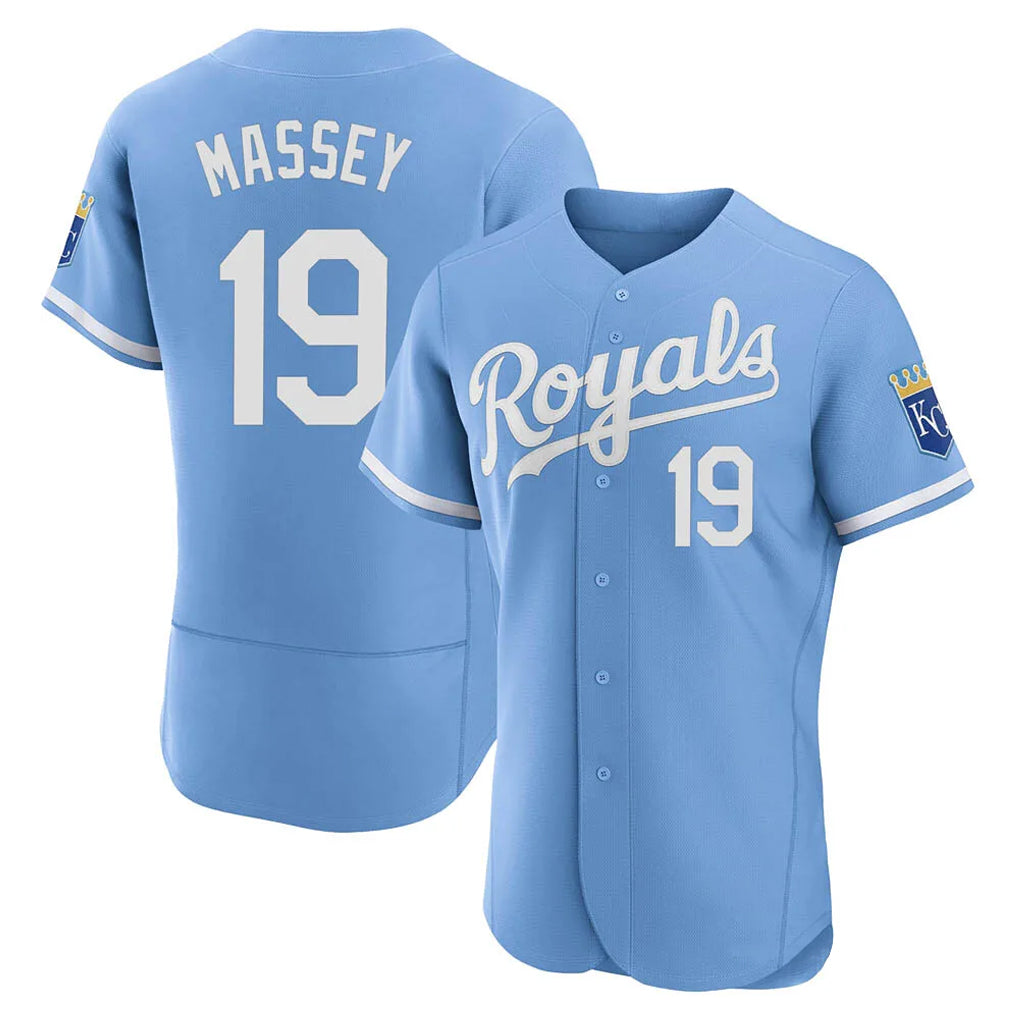 KC.Royals #19 Michael Massey Player Light Blue Alt Limited Elite Home Gdoa Stitched Jerseys