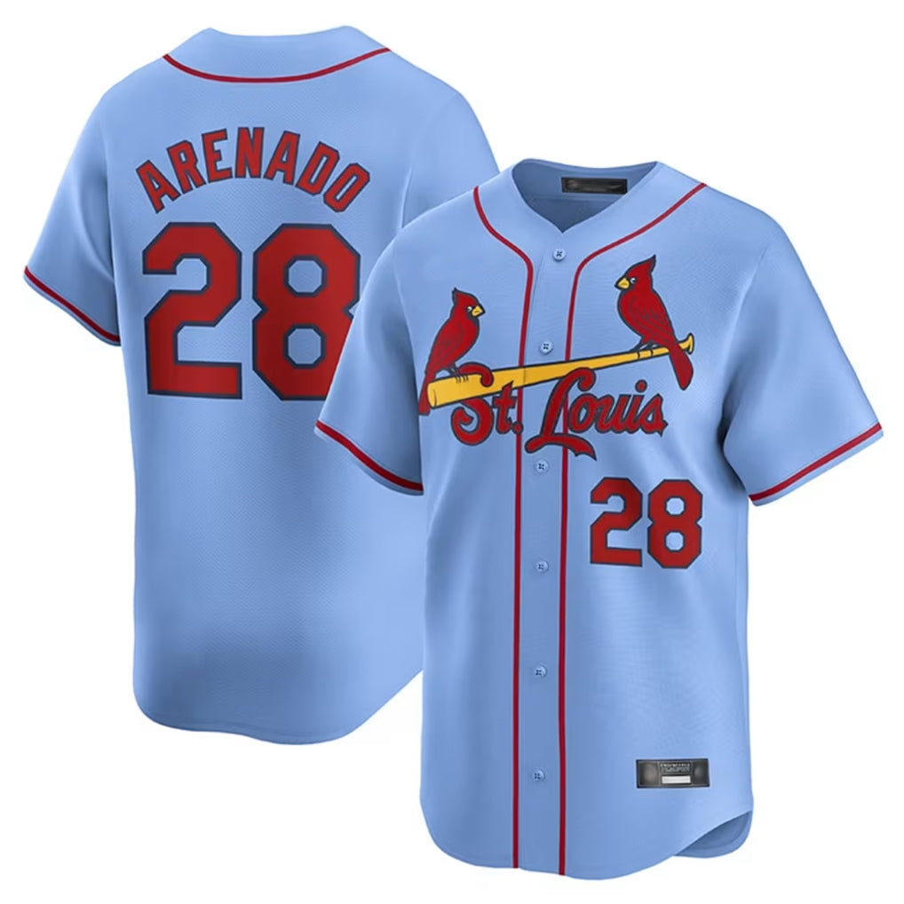 St. Louis Cardinals #28 Nolan Arenado Player Light Blue Home Limited Gdoa Stitched Jerseys