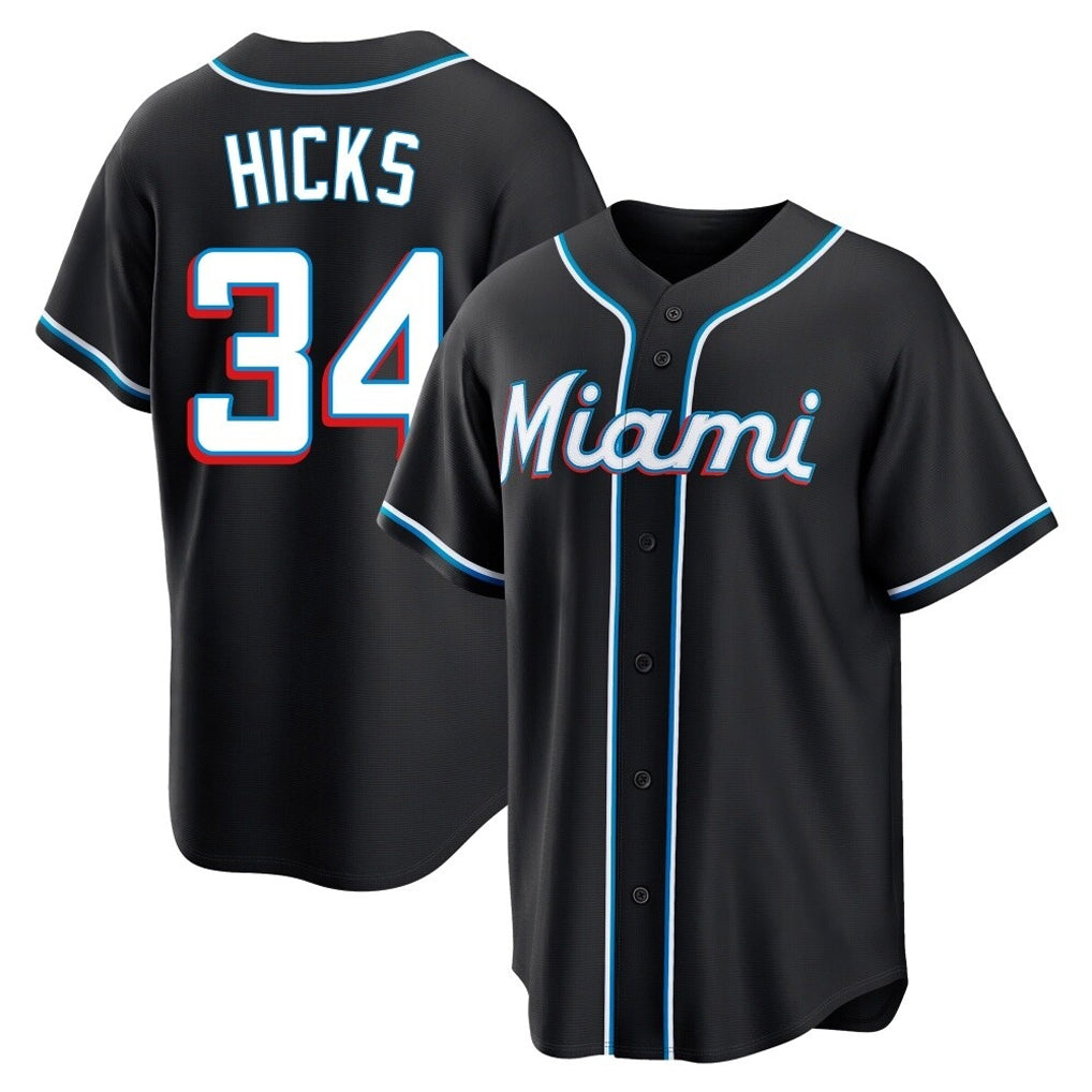 M.Marlins #34 Liam Hicks Player Black Fashion Out Home Game Gdoa Stitched Jerseys