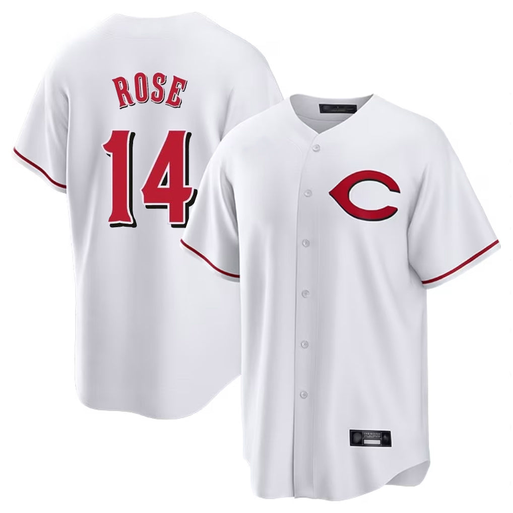 C.Reds #14 Pete Rose Player White Home Game Gdoa Stitched Jerseys