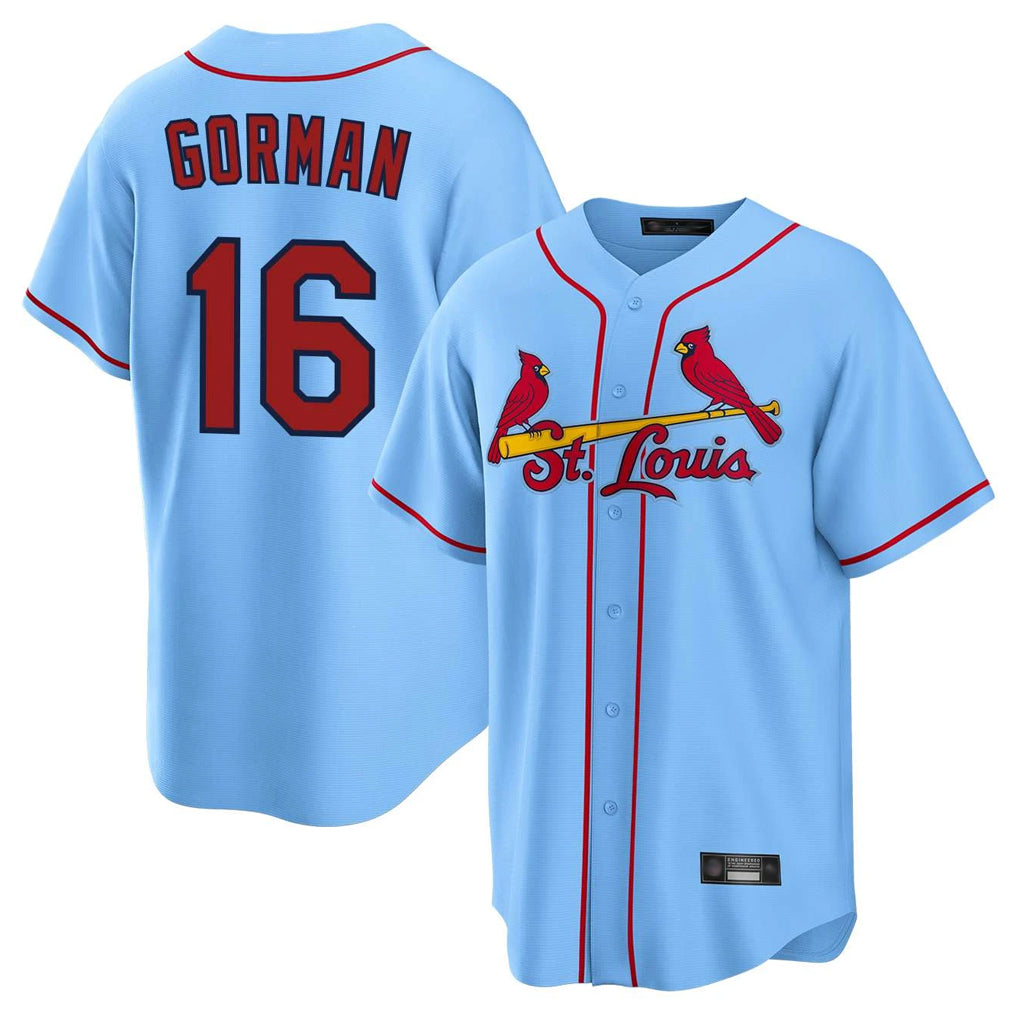 St. Louis Cardinals #16 Nolan Gorman Player Light Blue Home Game Stitched Jerseys