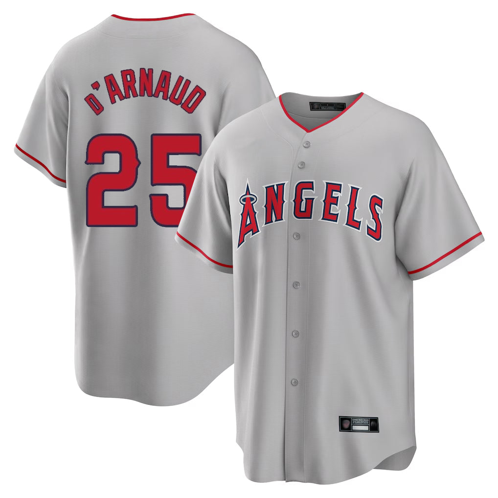 LA.Angels #25 Travis d'Arnaud Player Gray Home Game Gdoa Stitched Jerseys