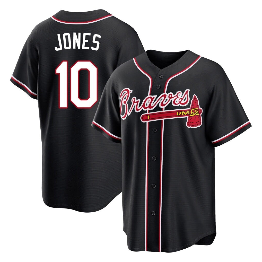 A.Braves #10 Chipper Jones Player Black Fashion Out Game Gdoa Stitched Jerseys
