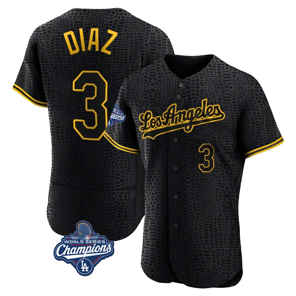 LA.Dodgers #3 Edwin D¨ªaz Player Black World Series Meet Snake Skin City Limited Elite Home Gdoa Stitched Jerseys