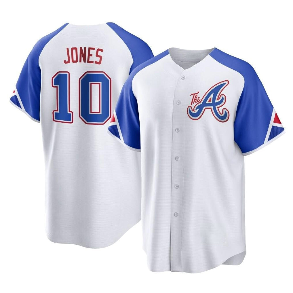 A.Braves #10 Chipper Jones Player White City Connect Home Game Gdoa Stitched Jerseys