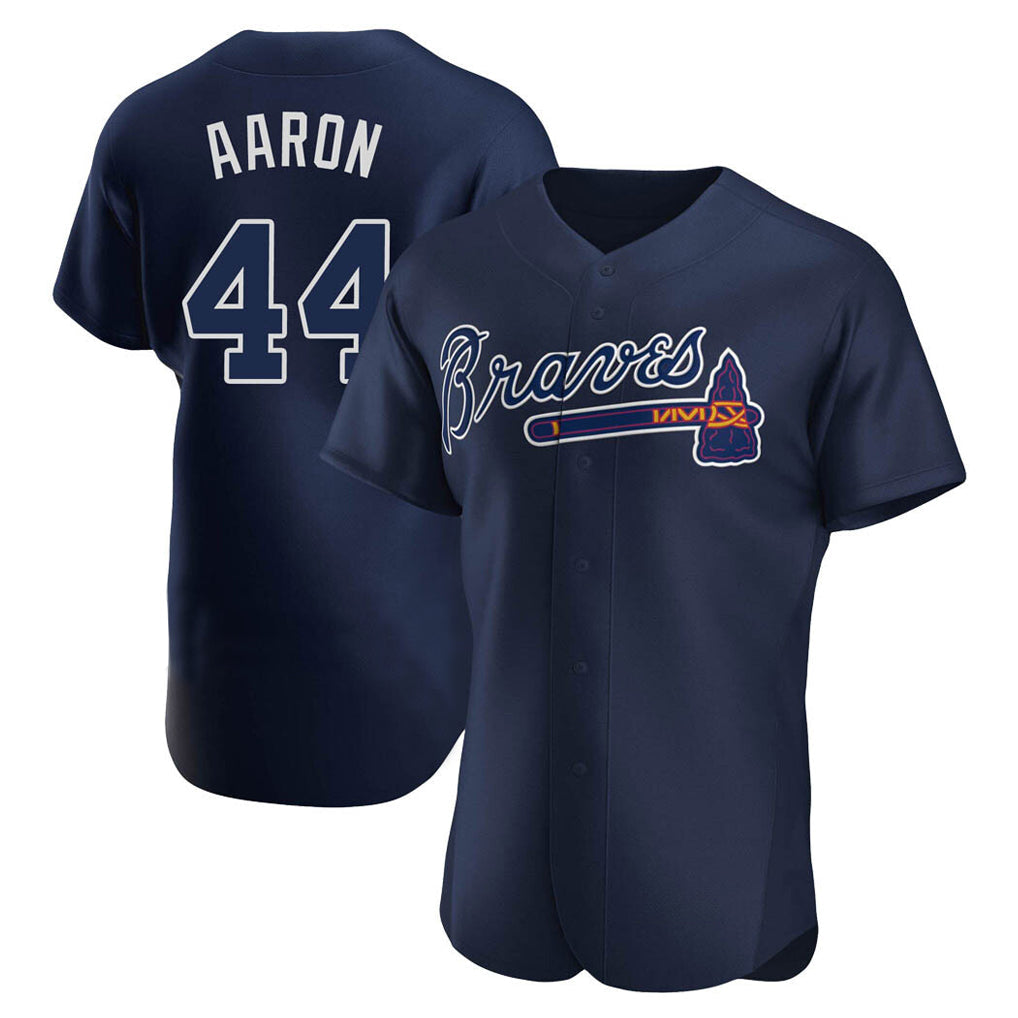 A.Braves #44 Hank Aaron Player Navy Alternate Limited Elite Home Game Gdoa Stitched Jerseys