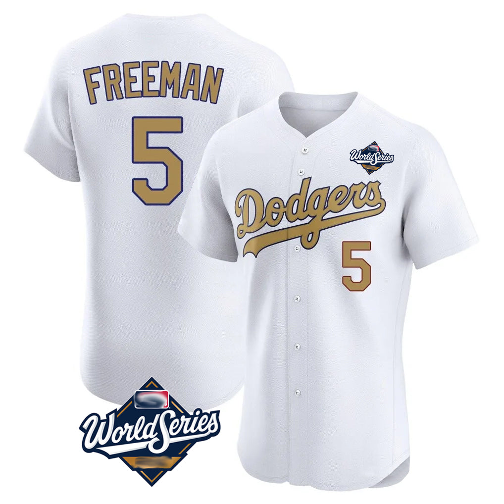 LA.Dodgers #5 Freddie Freeman Player Gold World Series Limited Elite Home Gdoa Stitched Jerseys