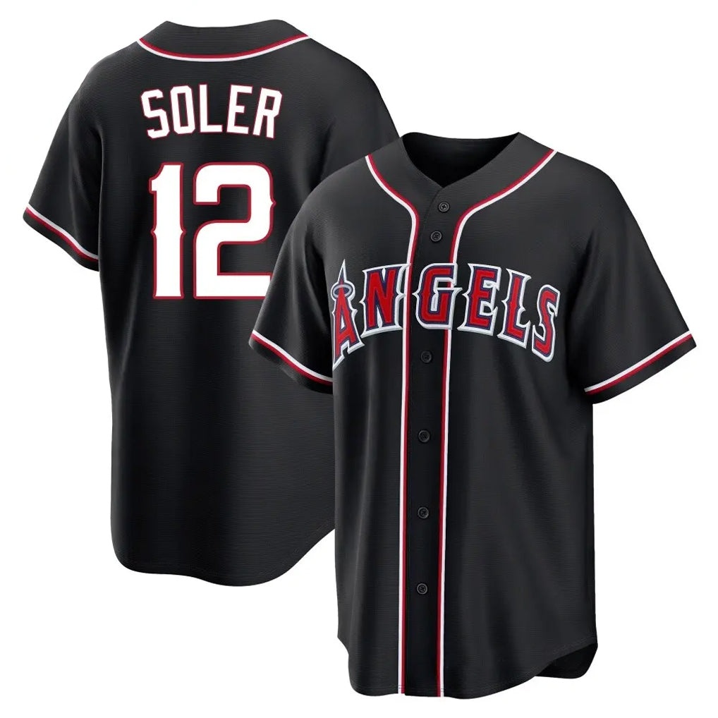LA.Angels #12 Jorge Soler Player Black Fashion Out Home Game Gdoa Stitched Jerseys