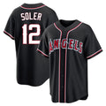 LA.Angels #12 Jorge Soler Player Black Fashion Out Home Game Gdoa Stitched Jerseys