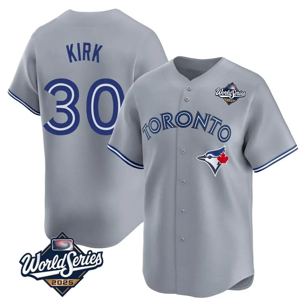 T.Blue Jays #30 Alejandro Kirk Player Gray&Blue 2025 World Series Limited Gdoa Stitched Jerseys