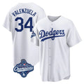 LA.Dodgers #34 Fernando Valenzuela Player White World Series Meet Game Home Gdoa Stitched Jerseys