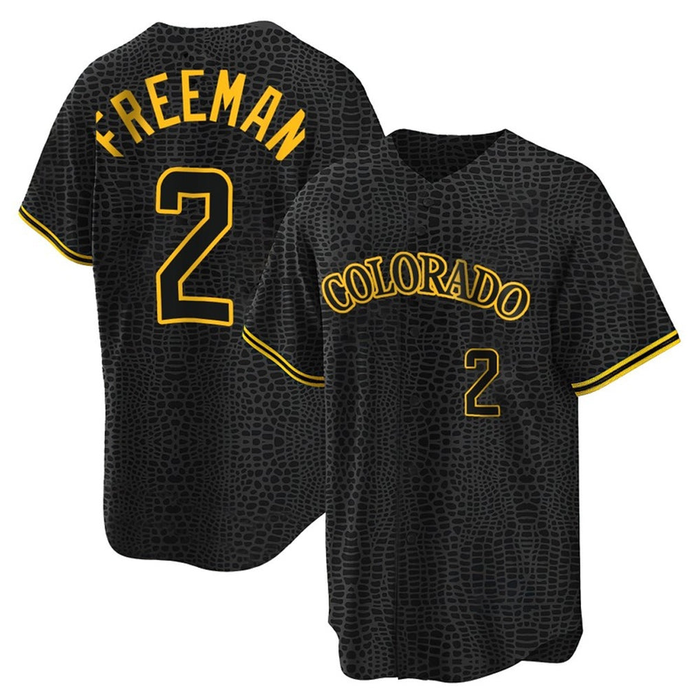 C.Rockies #2 Tyler Freeman Player Black Snake Skin City Home Game Gdoa Stitched Jerseys