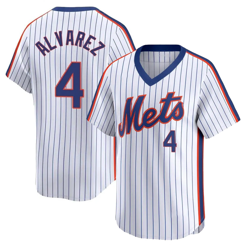 NY.Mets #4 Francisco Alvarez Player White Cooperstown Collection T-shirt Game Gdoa Stitched Jerseys