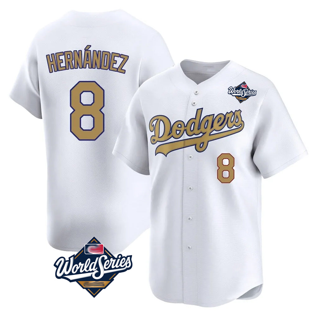 LA.Dodgers #8 Enrique Hern¨¢ndez Player Gold World Series Collection Limited Home Gdoa Stitched Jerseys
