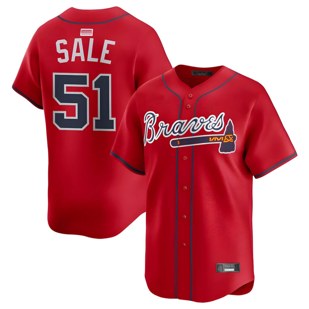A.Braves #51 Chris Sale player Red Alternate Limited Stitched Jerseys