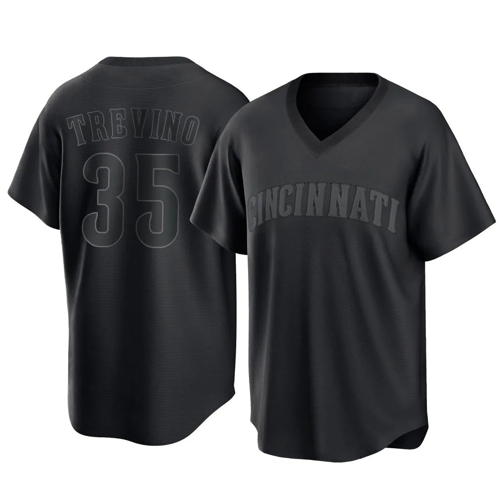 C.Reds #35 Jose Trevino Player Black T-shirt Game Home Gdoa Stitched Jerseys