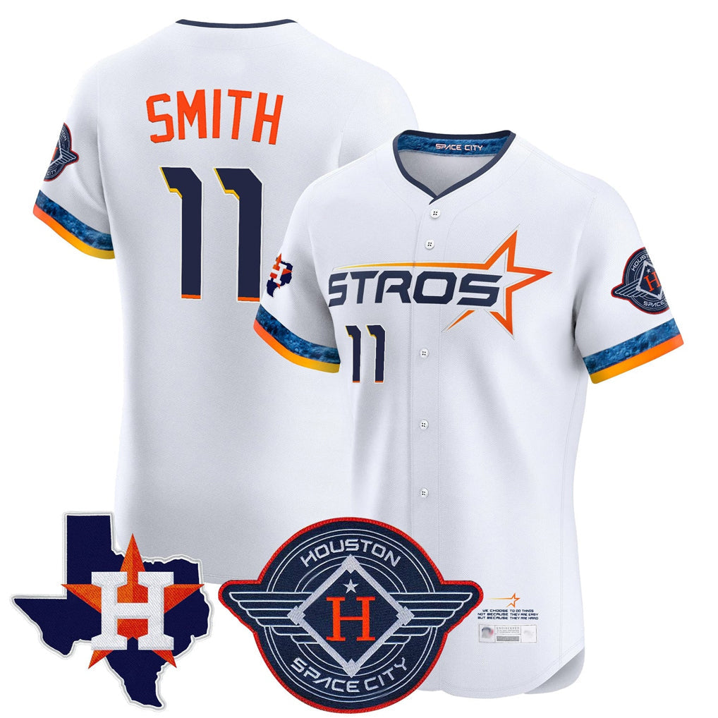 H.Astros #11 Cam Smith Player White City Connect Texas Patch Vapor Premier Limited Elite Home Gdoa Stitched Jerseys