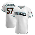 A.Diamondbacks #57 Eduardo Rodriguez Player White Teal Alternate Stitched Jersey
