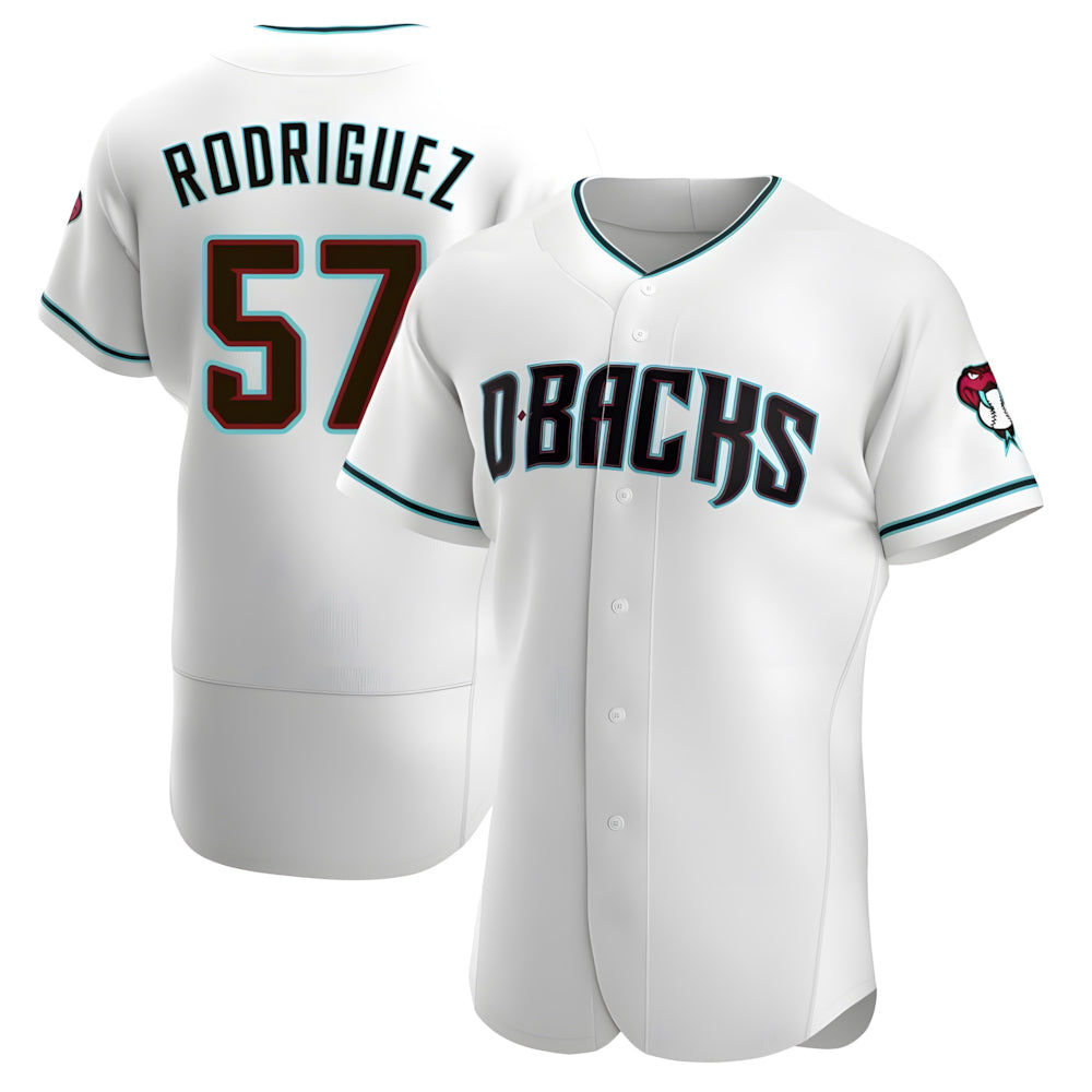 A.Diamondbacks #57 Eduardo Rodriguez Player White Teal Alternate Stitched Jersey