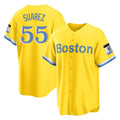 B.Red Sox #55 Ranger Su¨¢rez Player Yellow Home Game Gdoa Stitched Jerseys
