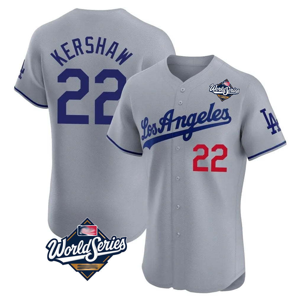 LA.Dodgers #22 Clayton Kershaw Player Gray World Series Limited Elite Home Gdoa Stitched Jerseys