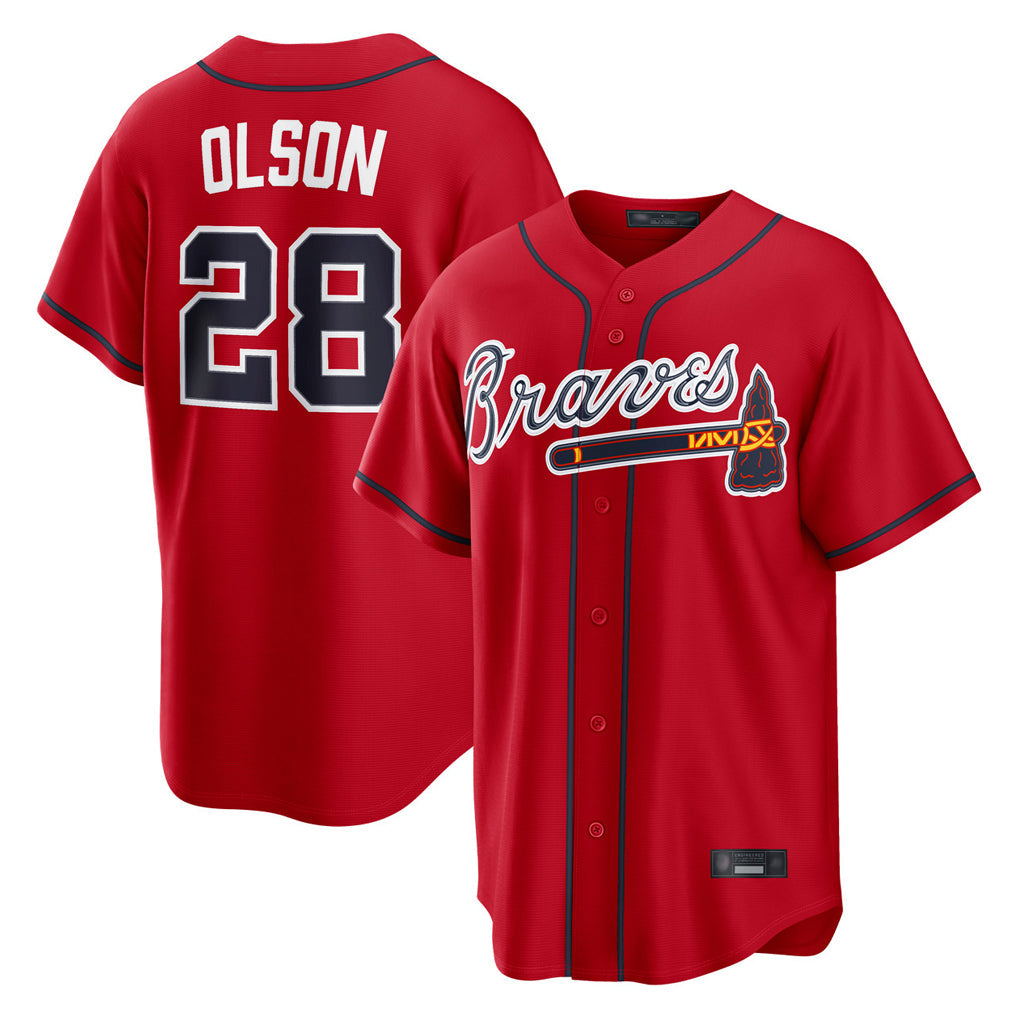 A.Braves #28 Matt Olson Player Red Home Game Gdoa Stitched Jerseys