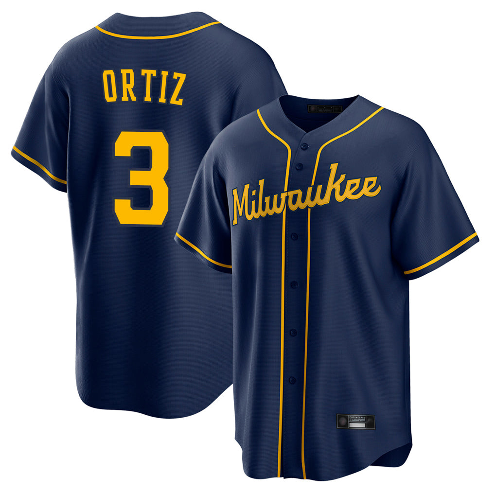 M.Brewers #3 Joey Ortiz Player Navy Home Game Gdoa Stitched Jerseys