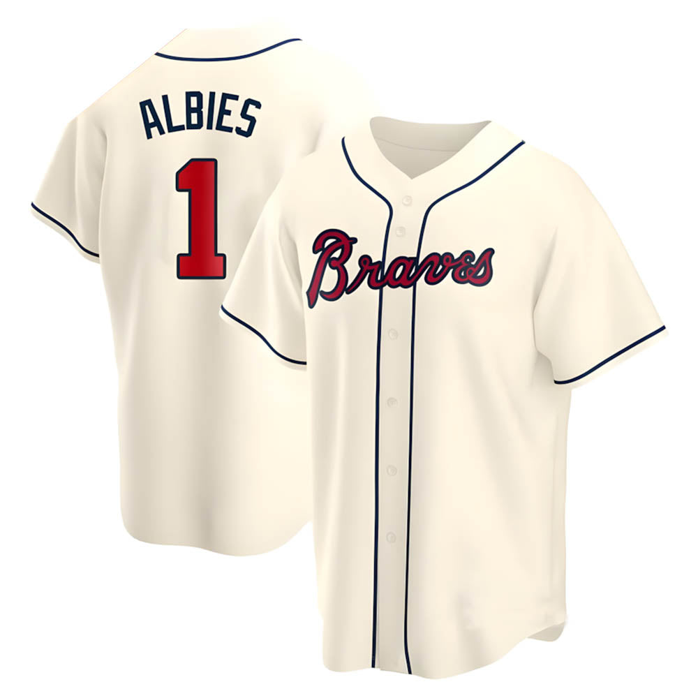 A.Braves #1 Ozzie Albies player Cream Replica Alternate Stitched Jerseys