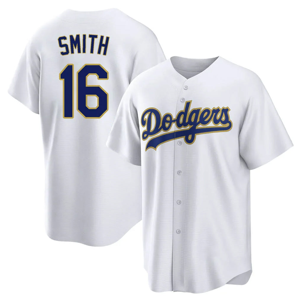 LA.Dodgers #16 Will Smith Player Gold White 2026 Collection Stadium Game Gdoa Stitched Jerseys
