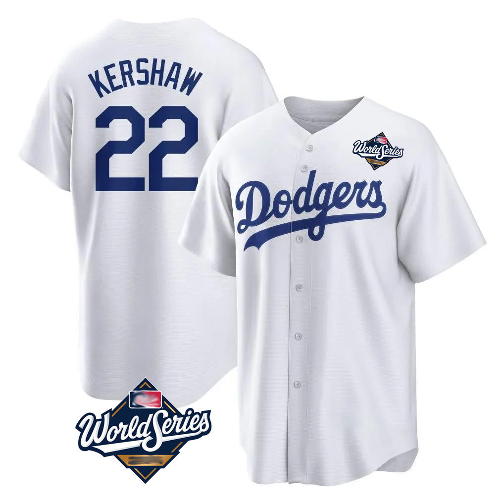 LA.Dodgers #22 Clayton Kershaw Player White World Series Game Home Gdoa Stitched Jerseys