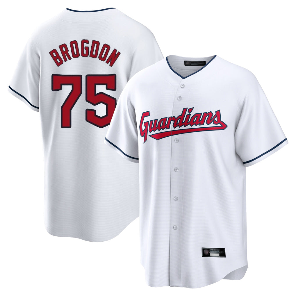 C.Guardians #75 Connor Brogdon Player White Home Game Gdoa Stitched Jerseys