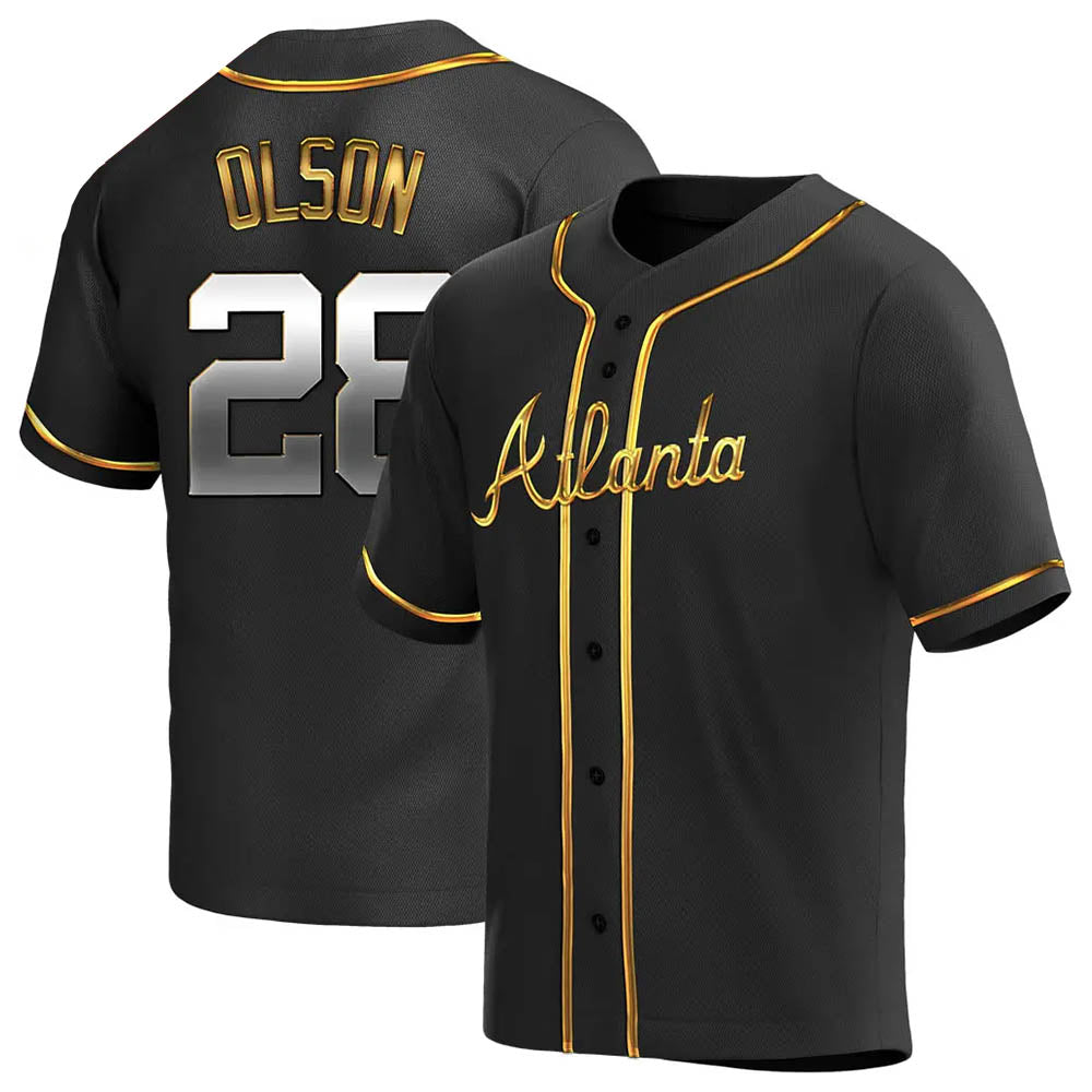 A.Braves #28 Matt Olson player Black&Gold Replica en Alternate Stitched Jerseys
