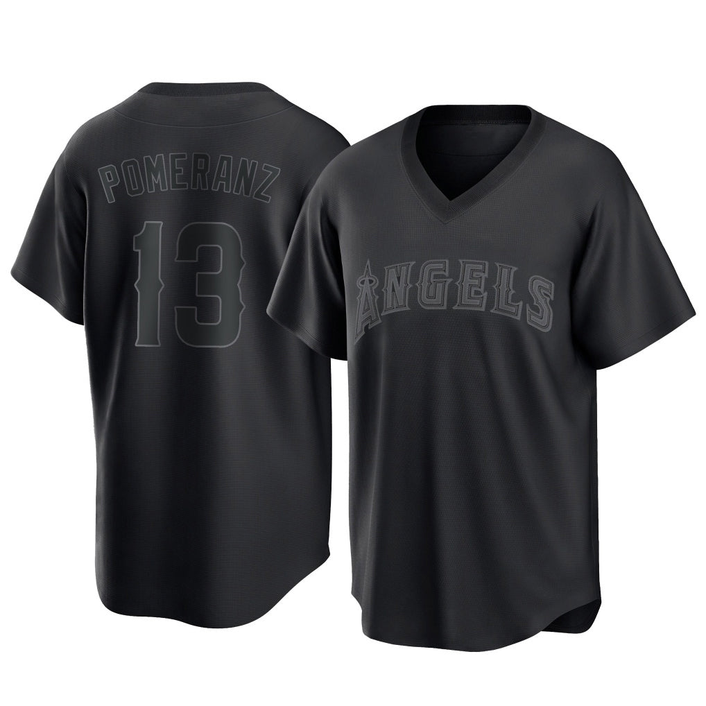 LA.Angels #13 Drew Pomeranz Player Black Pitch Fashion T-shirt Gdoa Stitched Jerseys