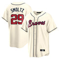 A.Braves #29 John Smoltz Player Cream Home Game Gdoa Stitched Jerseys