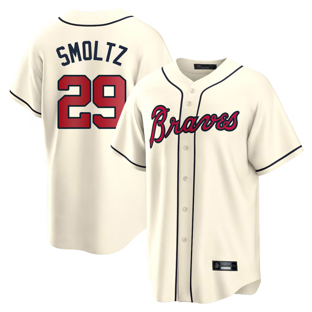 A.Braves #29 John Smoltz Player Cream Home Game Gdoa Stitched Jerseys