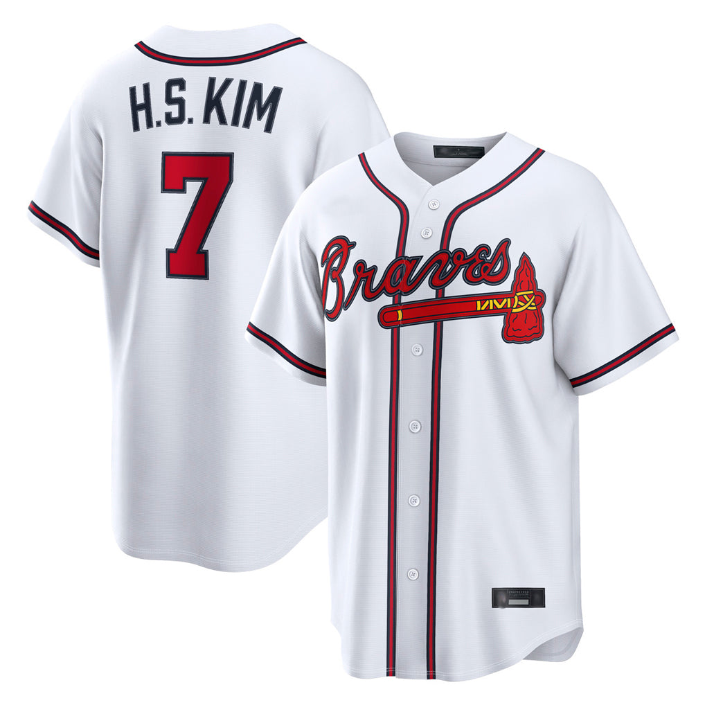 A.Braves #7 Ha-Seong Kim Player White Home Game Gdoa Stitched Jerseys