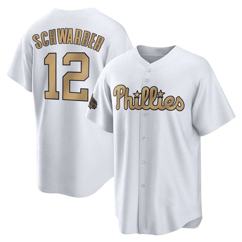 P.Phillies #12 Kyle Schwarber Player Gold All-Star Home Game Stitched Jerseys