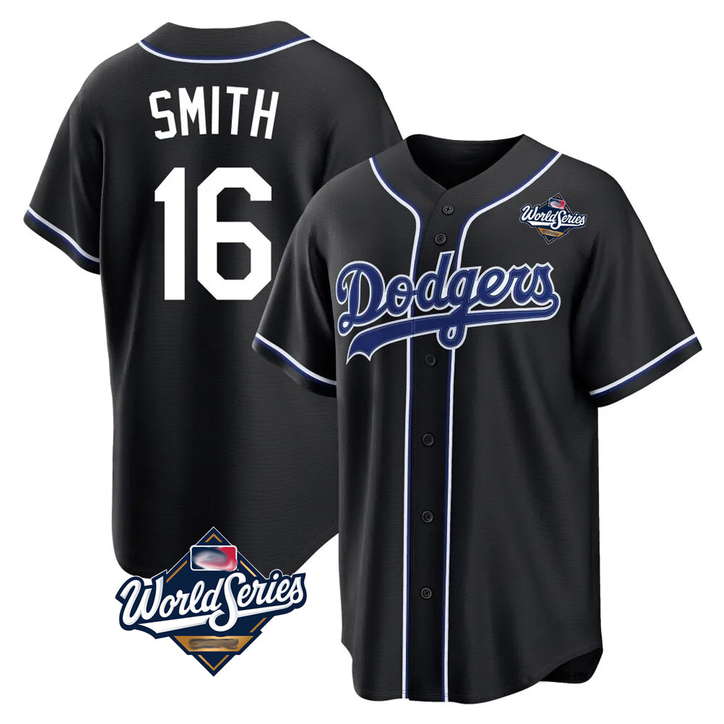 LA.Dodgers #16 Will Smith Player Black World Series Carbon Limited Home Gdoa Stitched Jerseys