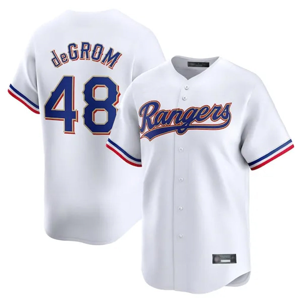 T.Rangers #48 Jacob deGrom Player White Gold Collection Limited Edition Gdoa Stitched Jerseys