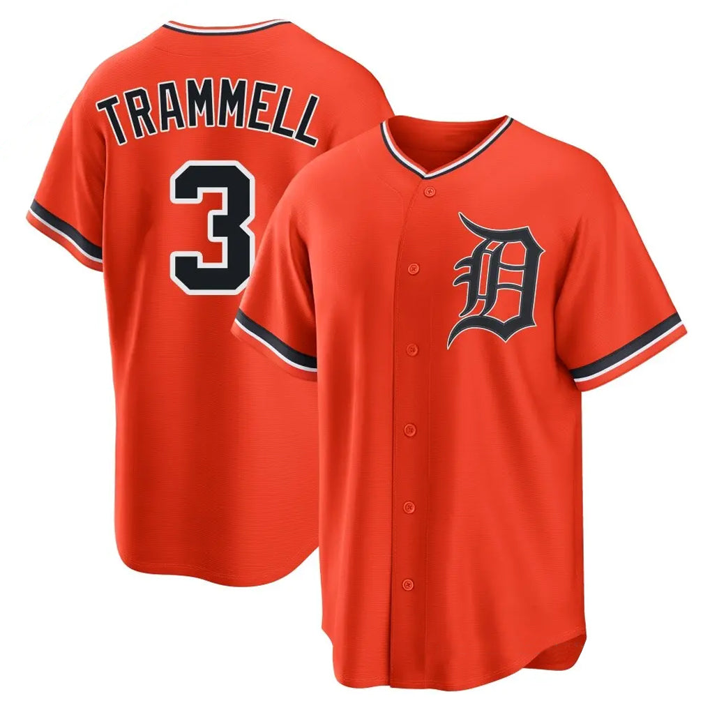 D.Tigers #3 Alan Trammell Player Orange Home Game Gdoa Stitched Jerseys