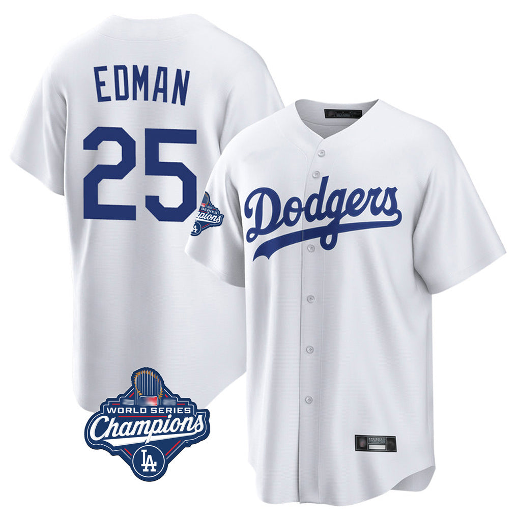 LA.Dodgers #25 Tommy Edman Player White World Series Meet Game Home Gdoa Stitched Jerseys