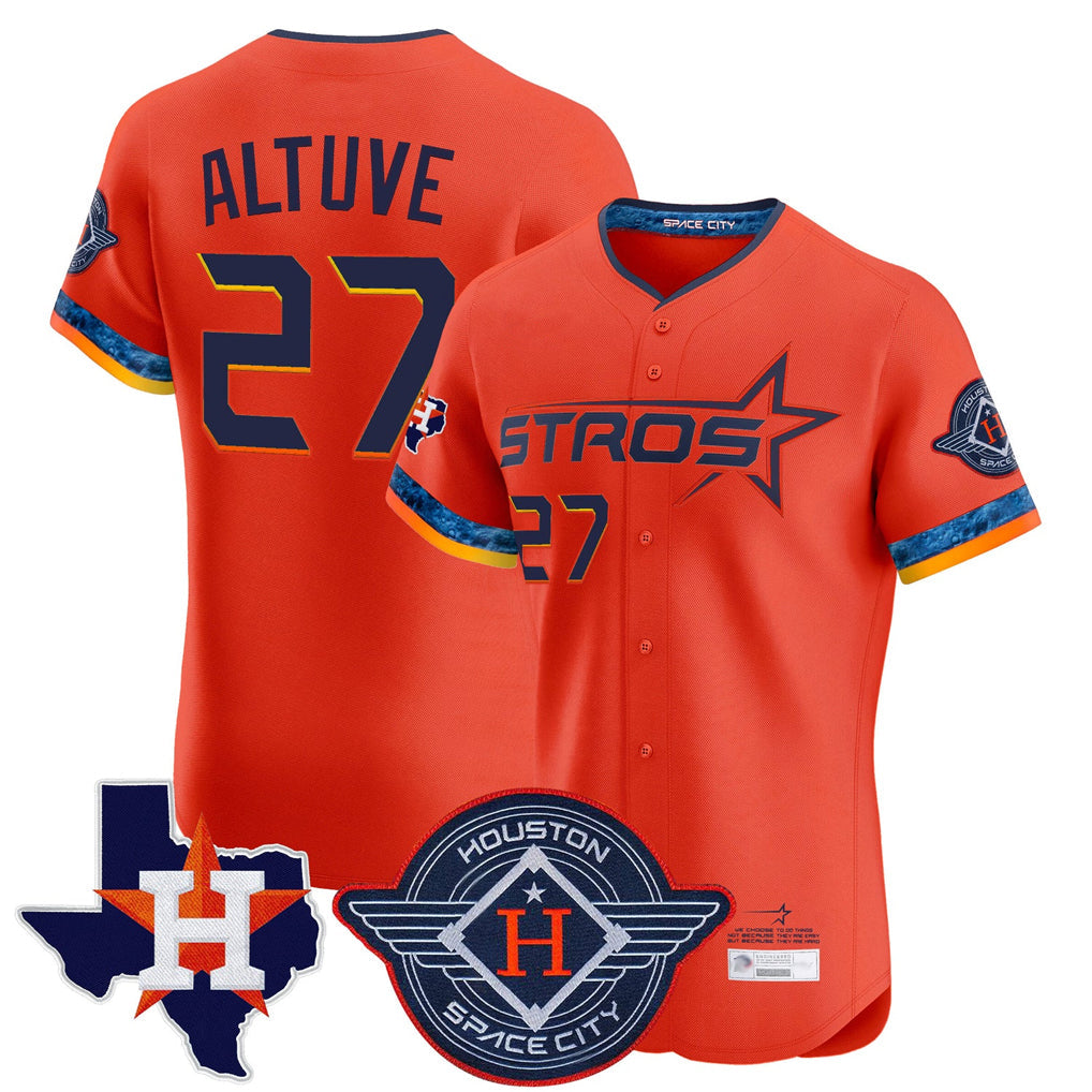 H.Astros #27 Jose Altuve Player Orange City Connect Texas Patch Vapor Premier Limited Elite Home Gdoa Stitched Jerseys