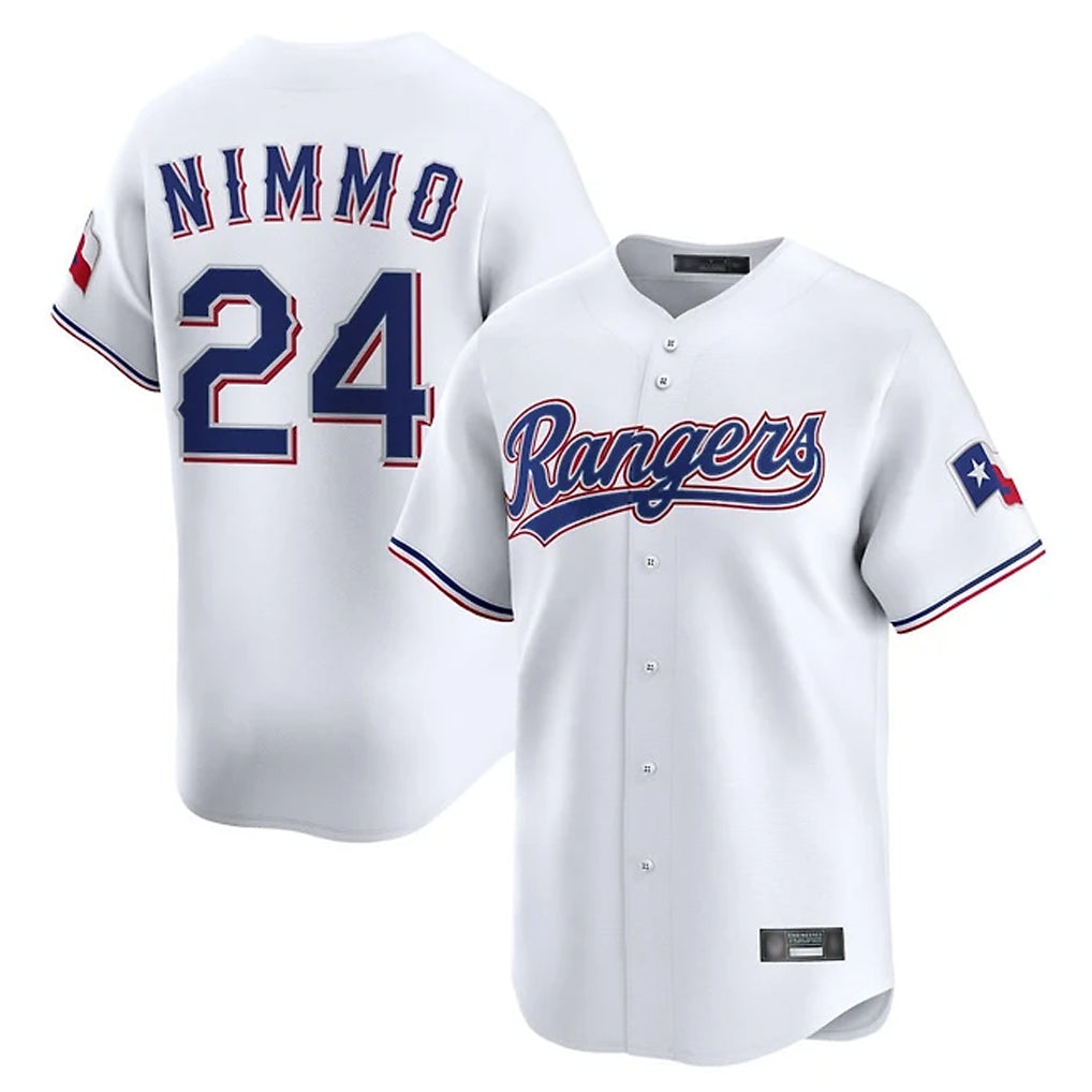 T.Rangers #24 Brandon Nimmo Player White Home Limited Gdoa Stitched Jerseys