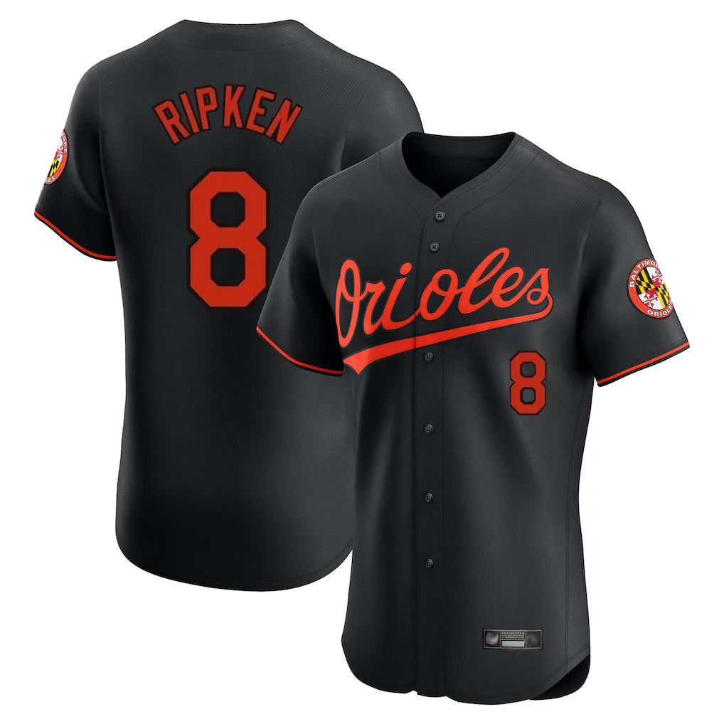B.Orioles #8 Cal Ripken Player Black Limited Elite Home Game Gdoa Stitched Jerseys