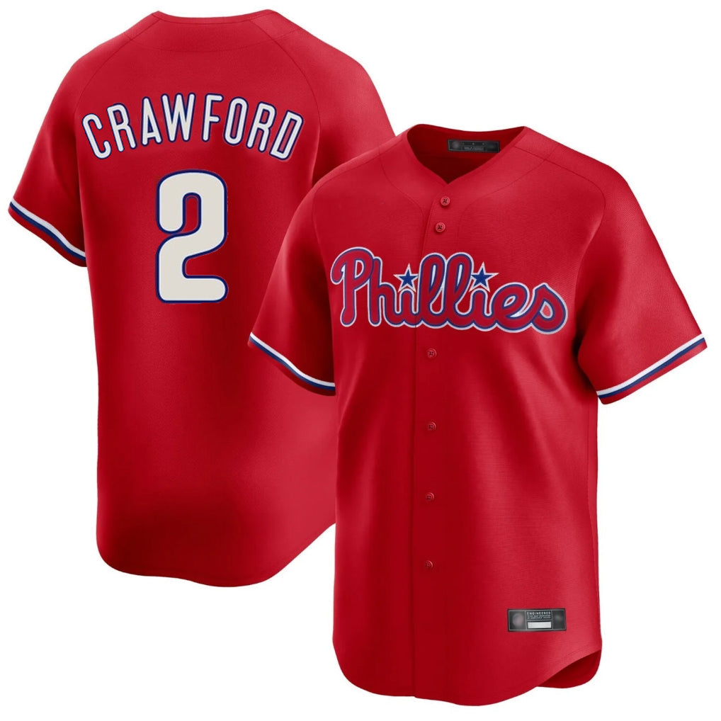 P.Phillies #2 Justin Crawford Player Red Home Limited Gdoa Stitched Jerseys