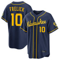 M.Brewers #10 Sal Frelick Player Navy Home Stadium Game Gdoa Stitched Jerseys