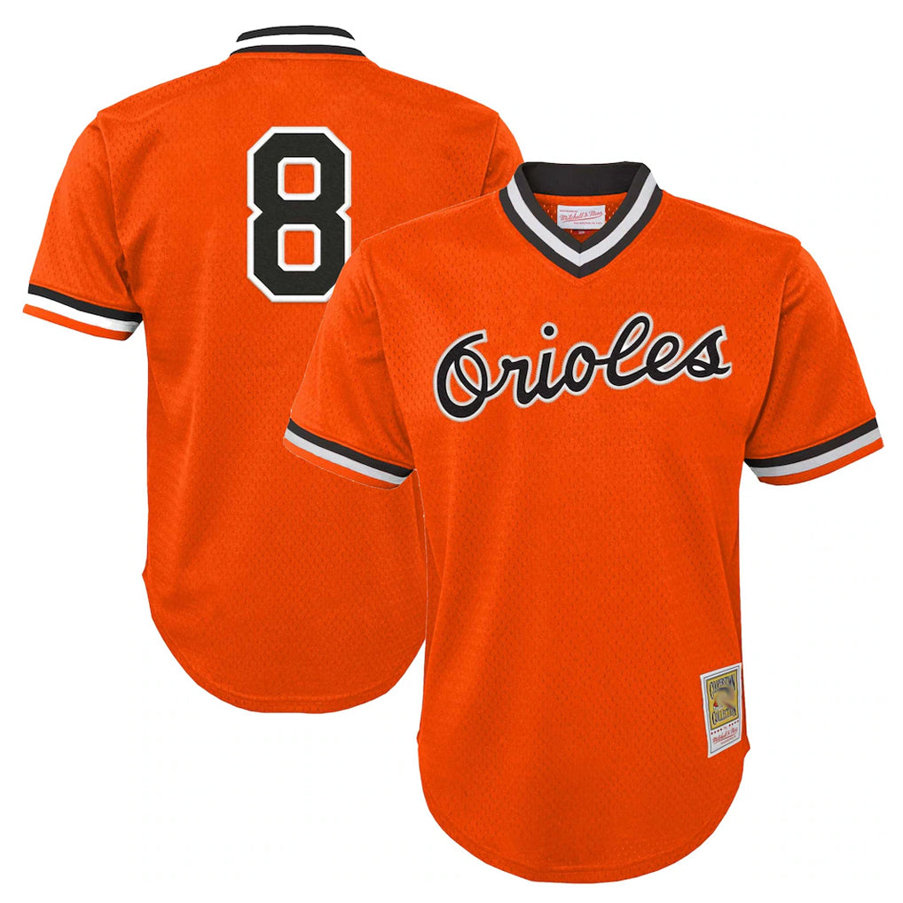 B.Orioles #8 Cal Ripken Player Orange Mitchell & Ness Cooperstown Collection Mesh T-shirt Game Gdoa Stitched Jerseys