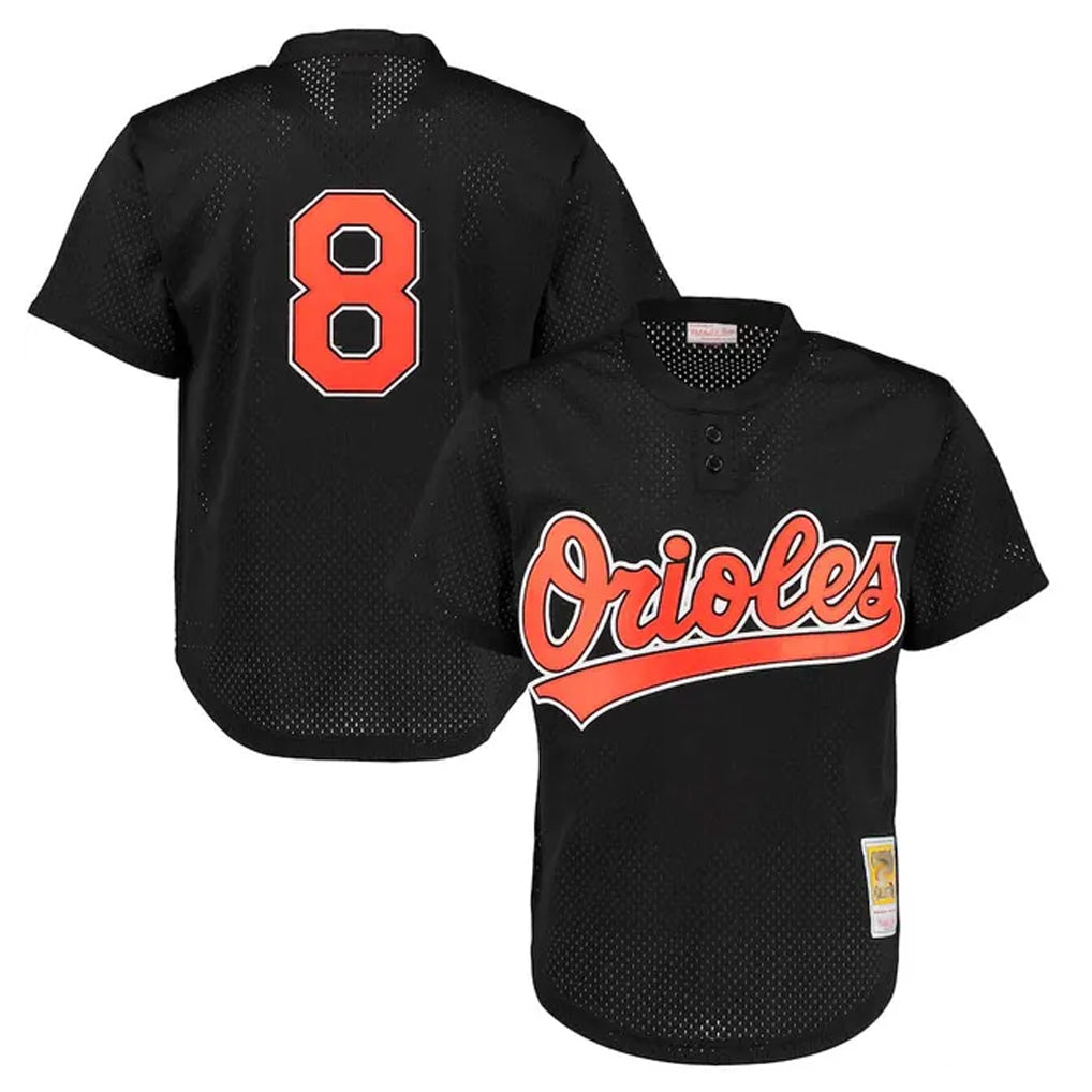 B.Orioles #8 Cal Ripken Player Black Mitchell & Ness 1997 Cooperstown Mesh Game Gdoa Stitched Jerseys