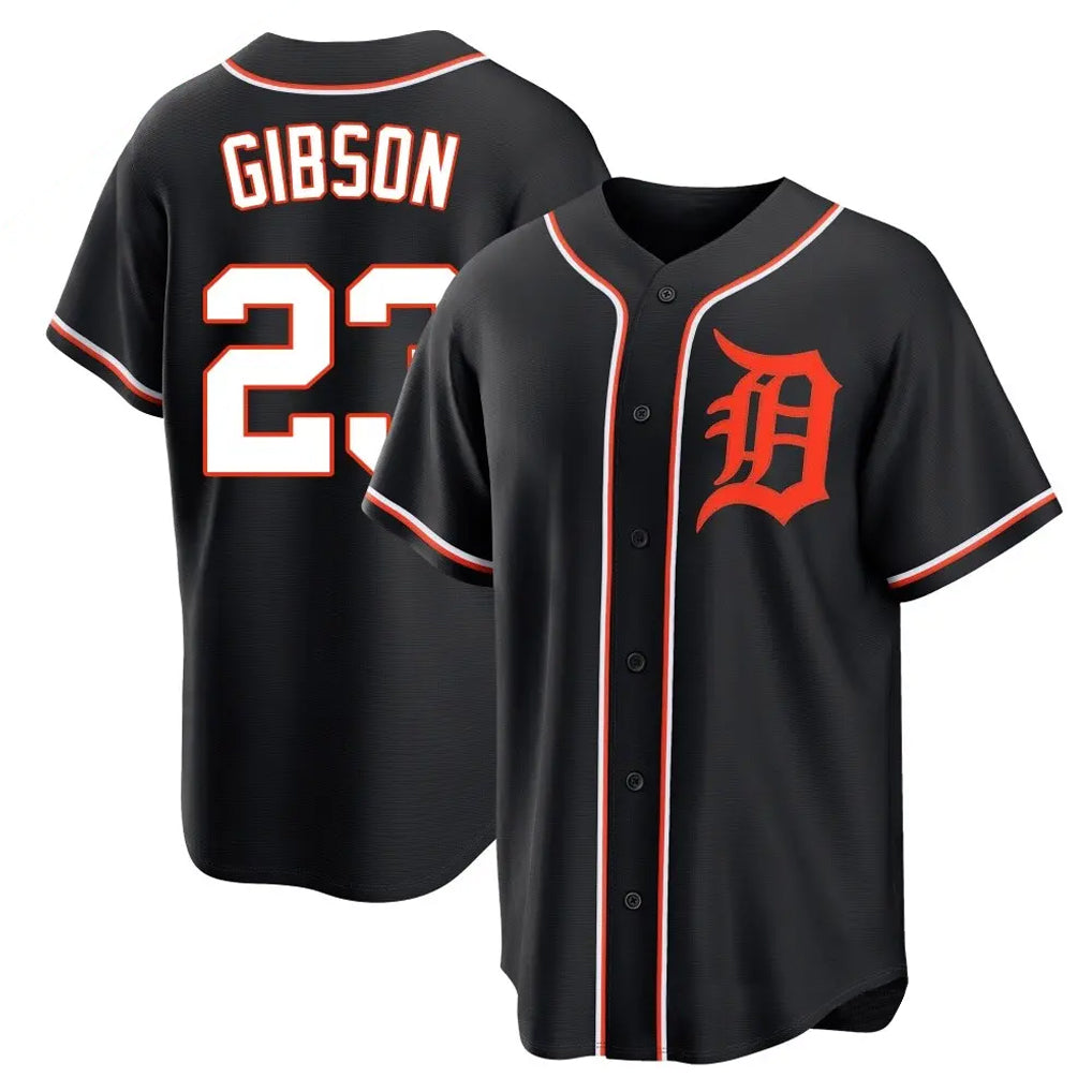 D.Tigers #23 Kirk Gibson Player Black Fashion Out Home Game Gdoa Stitched Jerseys